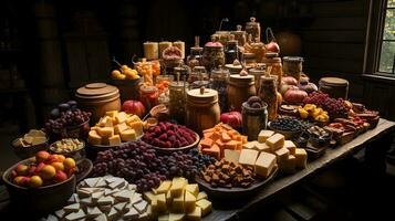 a table full of food and drinks AI Generative photo
