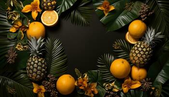 wood table with golden glitter on dark background AI Generative photo