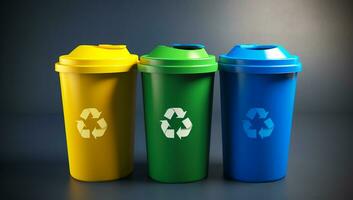 ecopuntos para reciclaje el plastico, vaso y papel - ai generador foto