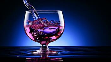 Glossy glass of wine on abstract background. AI generated photo