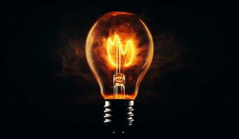 Light bulb on black background. AI generated photo