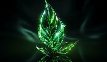 Fantasy background with luminous green leaves. AI generated photo