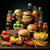 variedad de productos para sano comiendo. ai generado foto