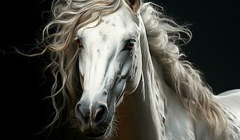 Majestic closeup of a white horse. AI generated photo