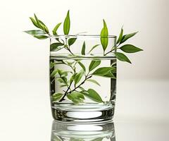 planta en vaso de agua en minimalista concepto. ai generado foto