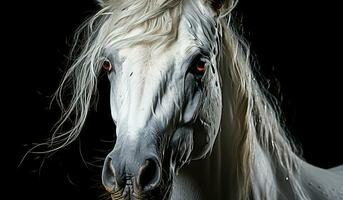 Majestic closeup of a white horse. AI generated photo