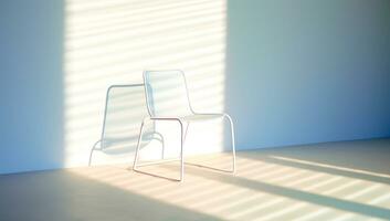blanco habitación con solamente uno silla y ventana ligero proyectado en el muro, en un minimalista concepto. ai generado foto