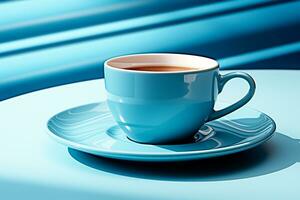 Blue cup of tea or coffee. AI generated photo