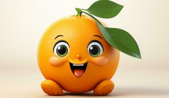 Funny orange with smiling face. AI generated photo