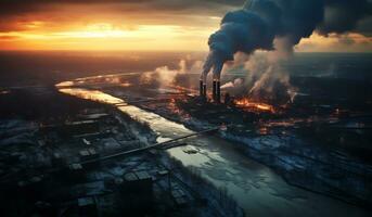 Detail of environmentally polluting factories. AI generated photo