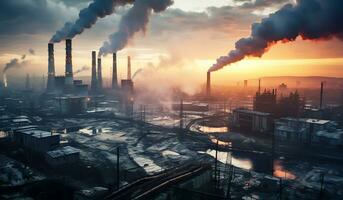 Detail of environmentally polluting factories. AI generated photo