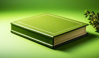 verde libro aislado en verde antecedentes. espalda a colegio concepto. ai generado foto
