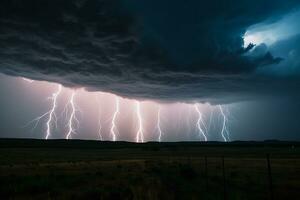 realista paisaje ilustración durante tormenta con iluminación. ai generado foto