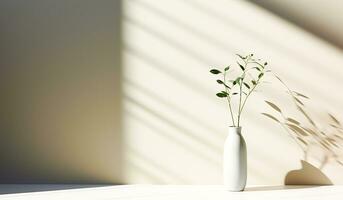 Minimalist decor in a living room, next to a window that lets in sunlight. AI generated photo