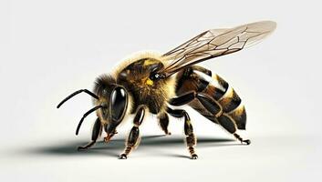 Vibrant AI generator illustration of very realistic bee isolated in white background photo