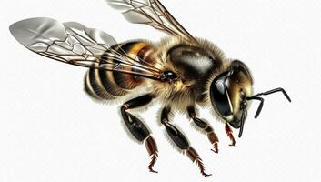 Vibrant AI generator illustration of very realistic bee isolated in white background photo