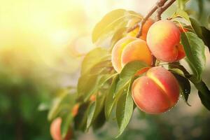 Illustration of freshly peaches on the peach tree photo