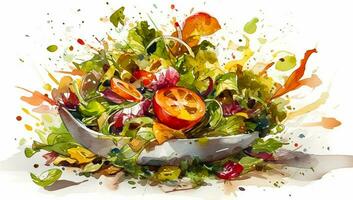 Watercolor colorful falling vegetables for salad - Generative AI photo