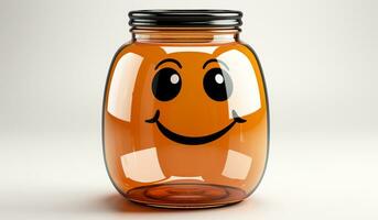 Funny jar with smiling face. AI generated photo