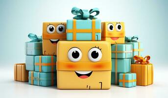 Funny gift box with smiling face. AI generated photo