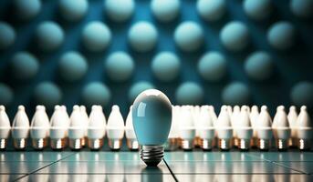 Light bulb on blue background. Sustainability concept. AI generated photo