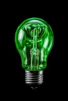 Green light bulb in ecology concept. AI generated photo