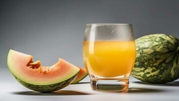 Melon slice with melon juice in a glass cup. AI generated photo