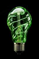 Green light bulb in ecology concept. AI generated photo