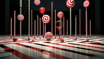 Delicious red and white candy canes, christmas time. AI generated photo