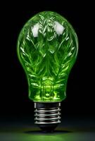 Green light bulb in ecology concept. AI generated photo