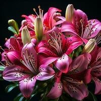 Close up of alstroemeria flower on dark background. AI generated photo