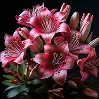 Close up of alstroemeria flower on dark background. AI generated photo