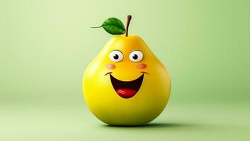 Funny pear with smiling face. AI generated photo