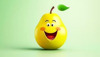 Funny pear with smiling face. AI generated photo