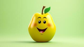 Funny pear with smiling face. AI generated photo