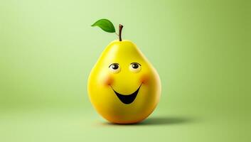 Funny pear with smiling face. AI generated photo