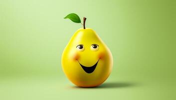 Funny pear with smiling face. AI generated photo