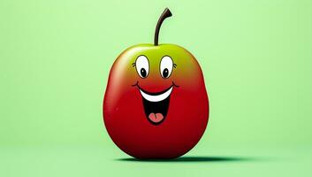 gracioso manzana con sonriente rostro. ai generado foto