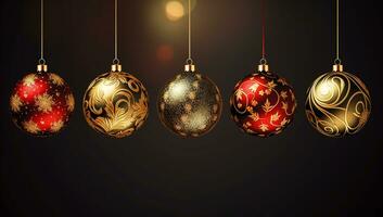 Decorative balls on Christmas background. AI generated photo