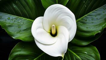 White canna lily closeup. AI generated photo