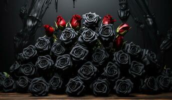 Bouquet of black and red roses. AI generated photo