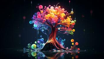 fantástico fantasía árbol, en multi de colores neón. ai generado foto