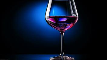 Glossy glass of wine on abstract background. AI generated photo