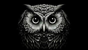 Closeup of an owl's face drawing. AI generated photo