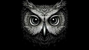 Closeup of an owl's face drawing. AI generated photo