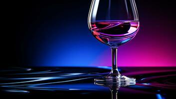 Glossy glass of wine on abstract background. AI generated photo