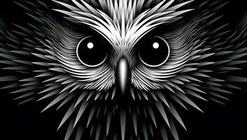 Closeup of an owl's face drawing. AI generated photo