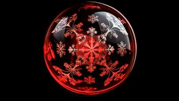 rojo cristal y brillante pelota, en Navidad concepto. ai generado foto