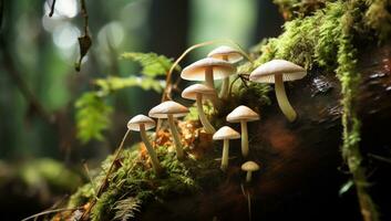 pequeño hongos en el bosque. ai generado foto