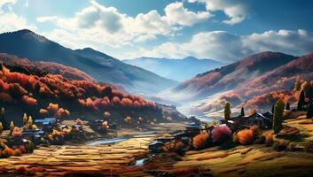 Autumn landscape in the mountains. AI generated photo